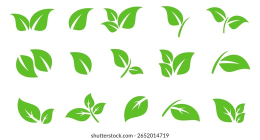 Ícone de folha verde em estilo plano, sobre fundo branco. ícone de folha definido. ícone natureza, ilustração de vetor folha.