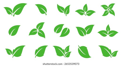 Ícone de folha verde em estilo plano, sobre fundo branco. ícone de folha definido. ícone natureza, ilustração de vetor folha.