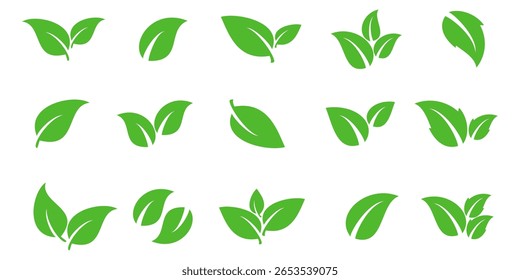 Green leaf icon in flat style, on white background. leaf icon set. nature icon, leaf vector illustration.