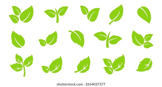 Ícone de folha verde em estilo plano, sobre fundo branco. ícone de folha definido. ícone natureza, ilustração de vetor folha.