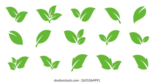 Ícone de folha verde em estilo plano, sobre fundo branco. ícone de folha definido. ícone natureza, ilustração de vetor folha.