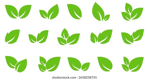 Ícone de folha verde em estilo plano, sobre fundo branco. ícone de folha definido. ícone natureza, ilustração de vetor folha.