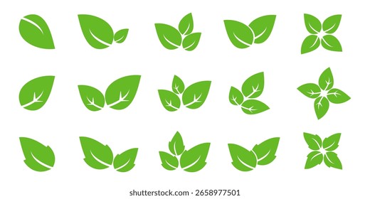 Icono de hoja verde en estilo plano, sobre fondo blanco. conjunto de iconos de hoja. icono de la naturaleza, Ilustración vectorial de la hoja.