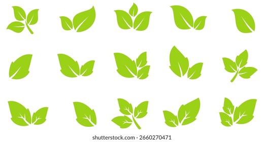 Ícone de folha verde em estilo plano, sobre fundo branco. ícone de folha definido. ícone natureza, ilustração de vetor folha.