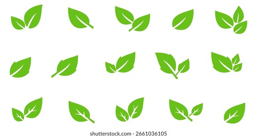 Green leaf icon in flat style, on white background. leaf icon set. nature icon, leaf vector illustration.
