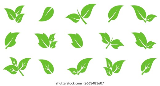 Ícone de folha verde em estilo plano, sobre fundo branco. ícone de folha definido. ícone natureza, ilustração de vetor folha.