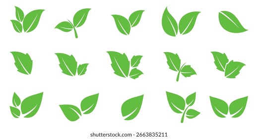 Ícone de folha verde em estilo plano, sobre fundo branco. ícone de folha definido. ícone natureza, ilustração de vetor folha.