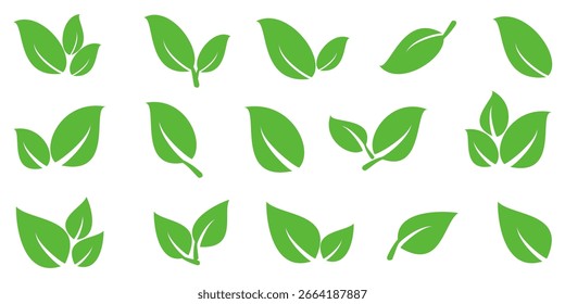 Icono de hoja verde en estilo plano, sobre fondo blanco. conjunto de iconos de hoja. icono de la naturaleza, Ilustración vectorial de la hoja.