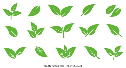 Ícone de folha verde em estilo plano, sobre fundo branco. ícone de folha definido. ícone natureza, ilustração de vetor folha.