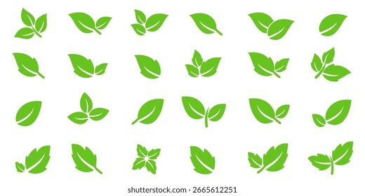 Ícone de folha verde em estilo plano, sobre fundo branco. ícone de folha definido. ícone natureza, ilustração de vetor folha.