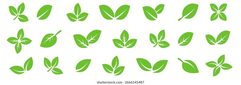Green leaf icon in flat style, on white background. leaf icon set. nature icon, leaf vector illustration.