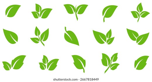 Icono de hoja verde en estilo plano, sobre fondo blanco. conjunto de iconos de hoja. icono de la naturaleza, Ilustración vectorial de la hoja.