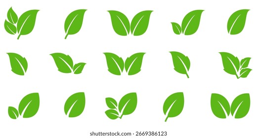 Grünes Blattsymbol im flachen Stil auf weißem Hintergrund. Blatt-Symbolsatz. Natursymbol, Blatt-Vektorgrafik.