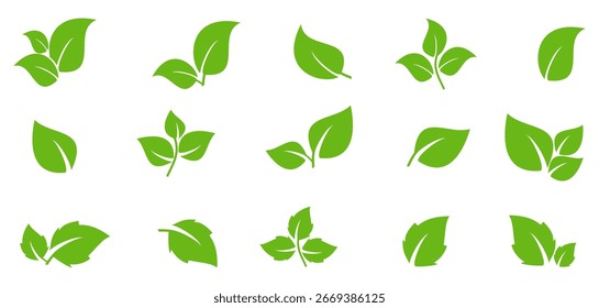 Icono de hoja verde en estilo plano, sobre fondo blanco. conjunto de iconos de hoja. icono de la naturaleza, Ilustración vectorial de la hoja.