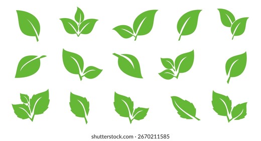 Ícone de folha verde em estilo plano, sobre fundo branco. ícone de folha definido. ícone natureza, ilustração de vetor folha.