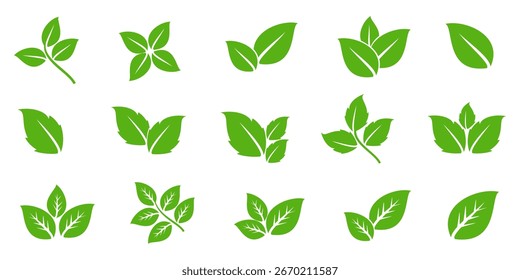 Icono de hoja verde en estilo plano, sobre fondo blanco. conjunto de iconos de hoja. icono de la naturaleza, Ilustración vectorial de la hoja.