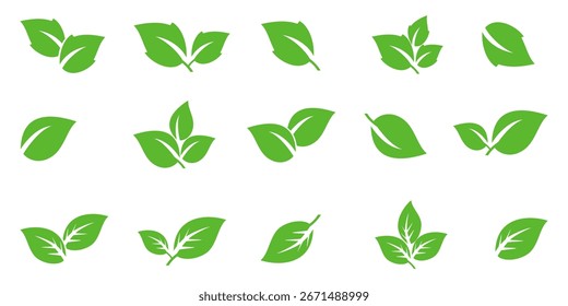 Green leaf icon in flat style, on white background. leaf icon set. nature icon, leaf vector illustration.