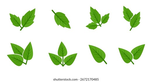 Grünes Blattsymbol im flachen Stil auf weißem Hintergrund. Blatt-Symbolsatz. Natursymbol, Blatt-Vektorgrafik.