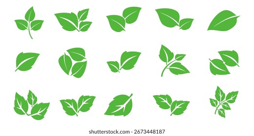 Icono de hoja verde en estilo plano, sobre fondo blanco. conjunto de iconos de hoja. icono de la naturaleza, Ilustración vectorial de la hoja.