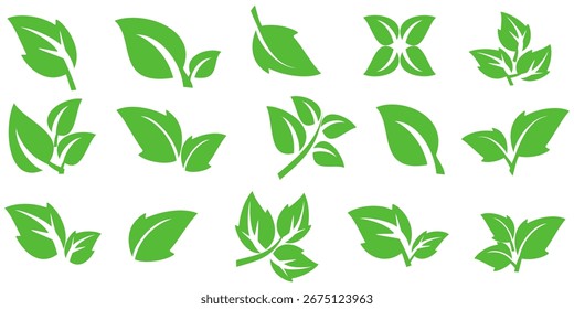 Icono de hoja verde en estilo plano, sobre fondo blanco. conjunto de iconos de hoja. icono de la naturaleza, Ilustración vectorial de la hoja.