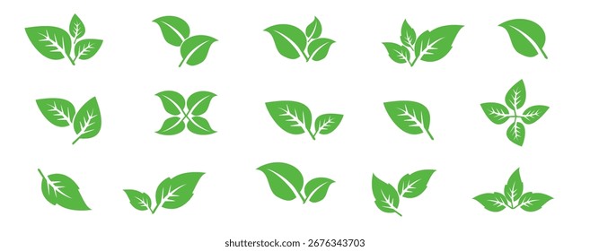 Grünes Blattsymbol im flachen Stil auf weißem Hintergrund. Blatt-Symbolsatz. Natursymbol, Blatt-Vektorgrafik.