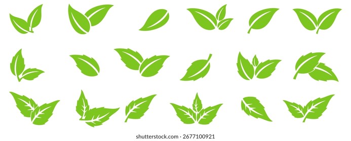 Ícone de folha verde em estilo plano, sobre fundo branco. ícone de folha definido. ícone natureza, ilustração de vetor folha.