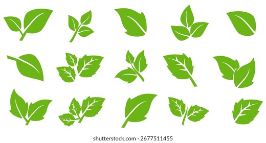 Ícone de folha verde em estilo plano, sobre fundo branco. ícone de folha definido. ícone natureza, ilustração de vetor folha.