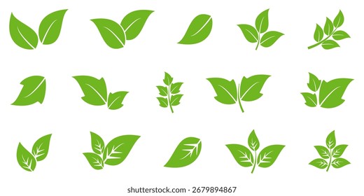 Green leaf icon in flat style, on white background. leaf icon set. nature icon, leaf vector illustration.