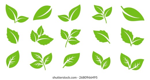 Ícone de folha verde em estilo plano, sobre fundo branco. ícone de folha definido. ícone natureza, ilustração de vetor folha.
