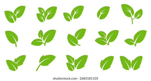 Green leaf icon in flat style, on white background. leaf icon set. nature icon, leaf vector illustration.