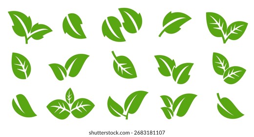 Ícone de folha verde em estilo plano, sobre fundo branco. ícone de folha definido. ícone natureza, ilustração de vetor folha.