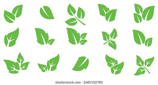 Icono de hoja verde en estilo plano, sobre fondo blanco. conjunto de iconos de hoja. icono de la naturaleza, Ilustración vectorial de la hoja.