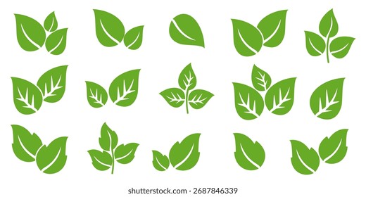 Green leaf icon in flat style, on white background. leaf icon set. nature icon, leaf vector illustration.