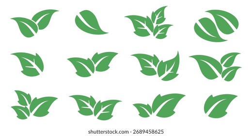 Grünes Blattsymbol im flachen Stil auf weißem Hintergrund. Blatt-Symbolsatz. Natursymbol, Blatt-Vektorgrafik.