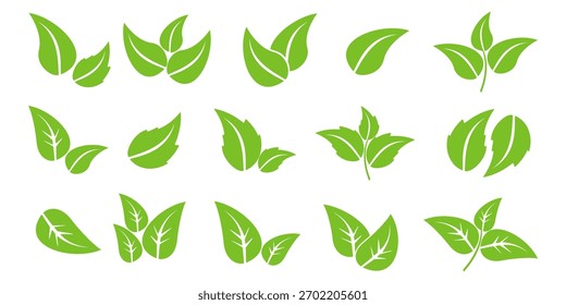 Green leaf icon in flat style, on white background. leaf icon set. nature icon, leaf vector illustration.