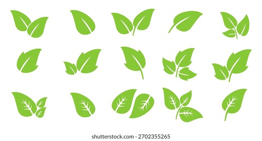 Icono de hoja verde en estilo plano, sobre fondo blanco. conjunto de iconos de hoja. icono de la naturaleza, Ilustración vectorial de la hoja.