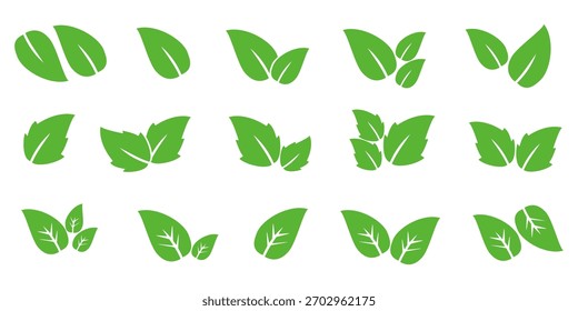 Grünes Blattsymbol im flachen Stil auf weißem Hintergrund. Blatt-Symbolsatz. Natursymbol, Blatt-Vektorgrafik.