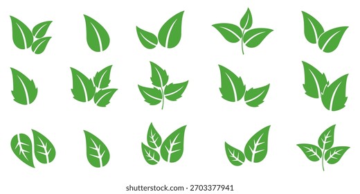 Ícone de folha verde em estilo plano, sobre fundo branco. ícone de folha definido. ícone natureza, ilustração de vetor folha.