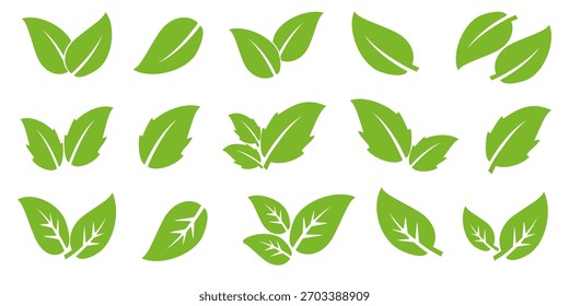 Ícone de folha verde em estilo plano, sobre fundo branco. ícone de folha definido. ícone natureza, ilustração de vetor folha.