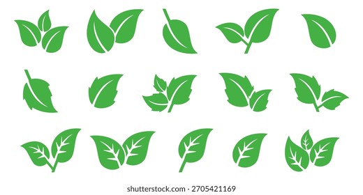 Green leaf icon in flat style, on white background. leaf icon set. nature icon, leaf vector illustration.