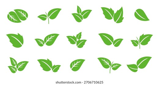 Ícone de folha verde em estilo plano, sobre fundo branco. ícone de folha definido. ícone natureza, ilustração de vetor folha.
