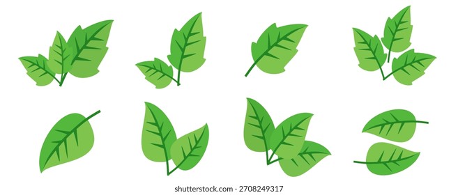 Icono de hoja verde en estilo plano, sobre fondo blanco. conjunto de iconos de hoja. icono de la naturaleza, Ilustración vectorial de la hoja.
