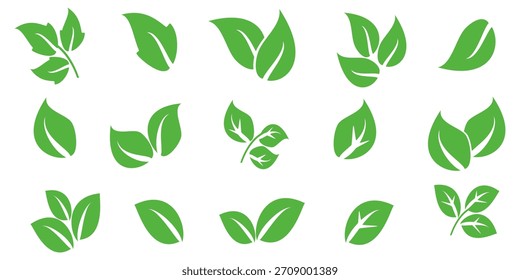 Ícone de folha verde em estilo plano, sobre fundo branco. ícone de folha definido. ícone natureza, ilustração de vetor folha.