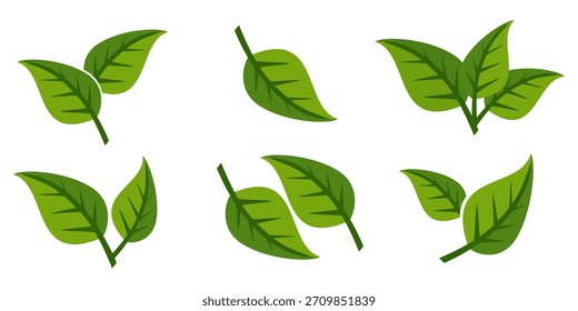 Ícone de folha verde em estilo plano, sobre fundo branco. ícone de folha definido. ícone natureza, ilustração de vetor folha.