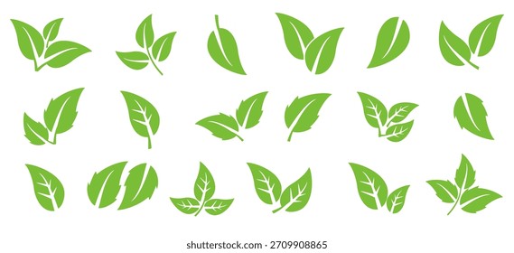 Icono de hoja verde en estilo plano, sobre fondo blanco. conjunto de iconos de hoja. icono de la naturaleza, Ilustración vectorial de la hoja.