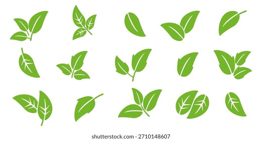 Icono de hoja verde en estilo plano, sobre fondo blanco. conjunto de iconos de hoja. icono de la naturaleza, Ilustración vectorial de la hoja.