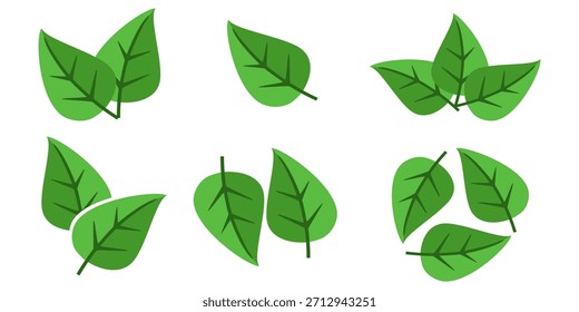 Icono de hoja verde en estilo plano, sobre fondo blanco. conjunto de iconos de hoja. icono de la naturaleza, Ilustración vectorial de la hoja.