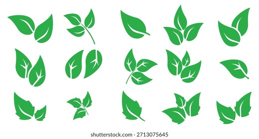 Green leaf icon in flat style, on white background. leaf icon set. nature icon, leaf vector illustration.