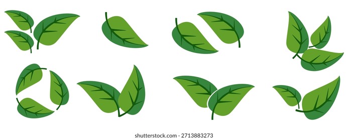 Icono de hoja verde en estilo plano, sobre fondo blanco. conjunto de iconos de hoja. icono de la naturaleza, Ilustración vectorial de la hoja.