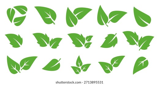 Ícone de folha verde em estilo plano, sobre fundo branco. ícone de folha definido. ícone natureza, ilustração de vetor folha.